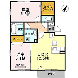 ミリール Ｇｏｔｏ 1階2LDKの間取り
