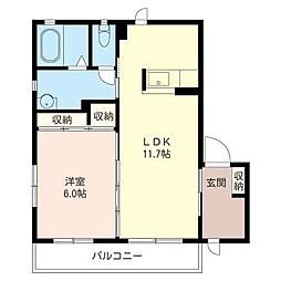 東武伊勢崎線 太田駅 徒歩14分の賃貸アパート 2階1LDKの間取り