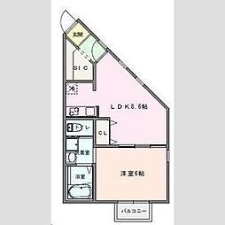 Ｃｏｓｍｏ　Ｖｉｌｌａ　Ｋａｓｕｋａｂｅ 2階1LDKの間取り