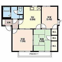 フローレス稲里　ＮＷ 1階3DKの間取り