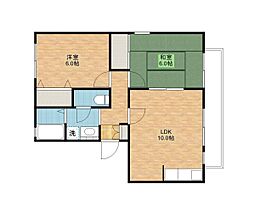 ハイカムールふじやまA 3階2LDKの間取り