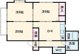 ヴェルテス江津II 1階3DKの間取り