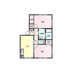 東武伊勢崎線 世良田駅 徒歩24分の賃貸アパート 1階2DKの間取り