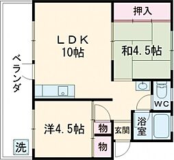 オアシス天領 3階2LDKの間取り