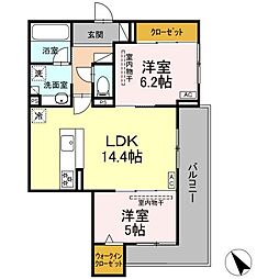 ディーシャンブル石塚町 3階2LDKの間取り