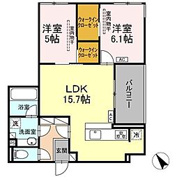 ディーシャンブル石塚町 3階2LDKの間取り