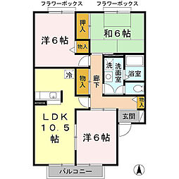 アドゥニスハイツ　Ｂ棟 2階3LDKの間取り
