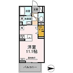 グレイスガーデンA 2階ワンルームの間取り