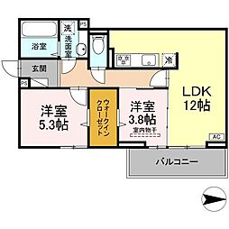 グレイスガーデンB 203 2階2LDKの間取り