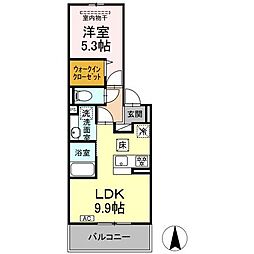 グレイスガーデンC 1階1LDKの間取り