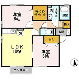 ウィルモア平山 2階2LDKの間取り