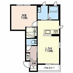 ルナクレールＡＫＩＲＡ Ｂ 2階1LDKの間取り