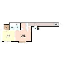 プルメリア菊水上町 2階1LDKの間取り