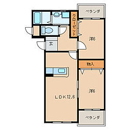 パルフェゆうわ 2階2LDKの間取り