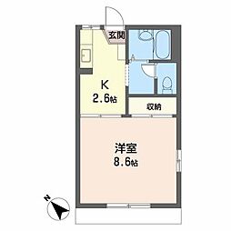 エスポワール八幡I・II 1階1Kの間取り