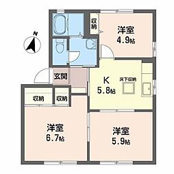 JR仙石線 多賀城駅 バス18分 大代下車 徒歩2分の賃貸アパート 1階3Kの間取り