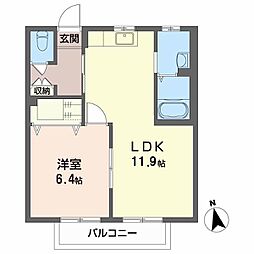 JR仙石線 陸前赤井駅 徒歩5分の賃貸アパート 1階1LDKの間取り