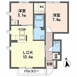 JR仙石線 蛇田駅 徒歩18分の賃貸アパート 1階2LDKの間取り