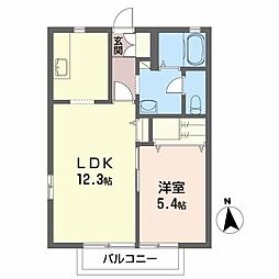 クロスロードIII 2階1LDKの間取り