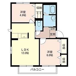 グレイスガーデンＡ 2階2LDKの間取り