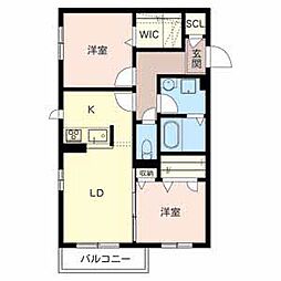 JR阪和線 久米田駅 徒歩21分の賃貸アパート 2階2LDKの間取り