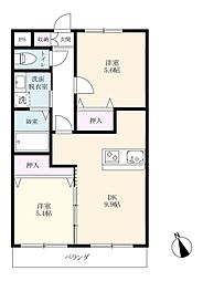 ウィルファイン小城 2階2DKの間取り