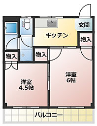 桂マンションI 3階2Kの間取り