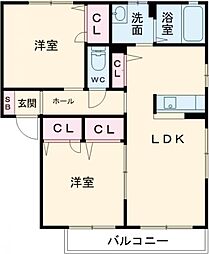 ティアラ 2階2LDKの間取り