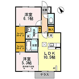 サスティナブル　Ｄ-1 1階2LDKの間取り