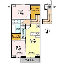 ハイトラスト　A 202 2階2LDKの間取り