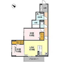 （仮）D-ROOM八幡町 2階2LDKの間取り