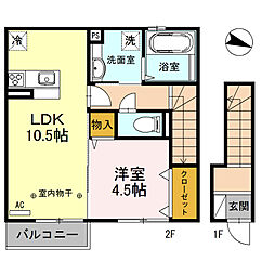 プレミューズ春日 2階1LDKの間取り