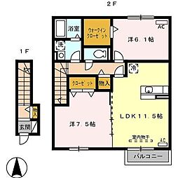 ソフィアコート　A 2階2LDKの間取り