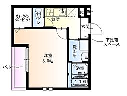 フジパレス湊ノース 1階1Kの間取り
