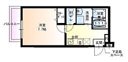フジパレス湊ノース 2階1Kの間取り