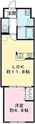 JR常磐線 神立駅 徒歩35分の賃貸アパート 1階1LDKの間取り