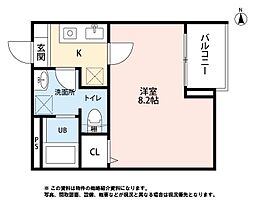 新築エルソルあすと長町 2階1Kの間取り