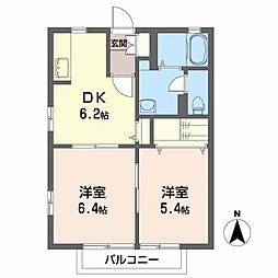 コーポラス開成3号館 2階2DKの間取り
