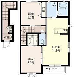 JR両毛線 駒形駅 徒歩20分の賃貸アパート 2階2LDKの間取り