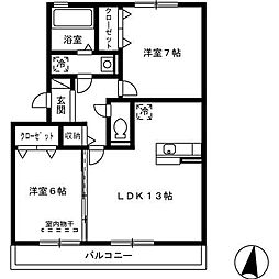 エスペラール 3階2LDKの間取り