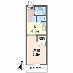 グリーンバード2 2階1Kの間取り