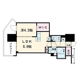 コンフォリア・リヴ本町WEST　Q 17階1LDKの間取り