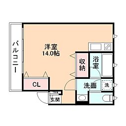 Ｎ−ステージＫＵＲＥＨＡ 1階ワンルームの間取り