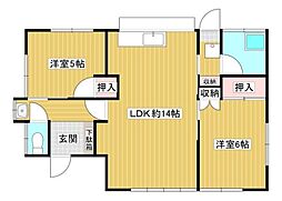 村兼貸家 1階2LDKの間取り