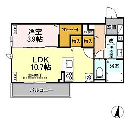 トリシア東和田　W棟 203 2階1LDKの間取り