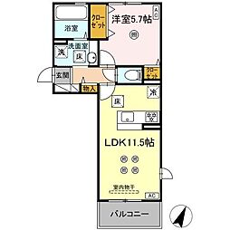 コンフォート武蔵 1階1LDKの間取り