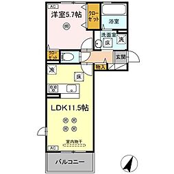 コンフォート武蔵 1階1LDKの間取り