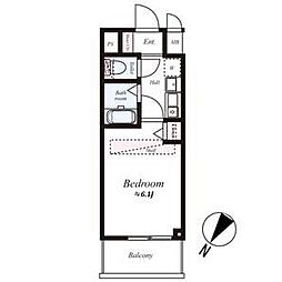 エステムコート神戸西II 4階1Kの間取り