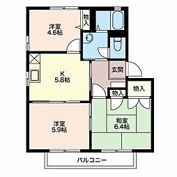 ＷＩＮＤ　ＶＩＬＬＡＧＥ Ｂ 2階3Kの間取り