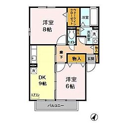 イーストプラザ 2階2DKの間取り